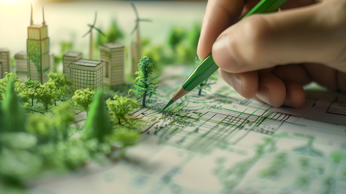 Immagine di mano che disegna bosco in 3d